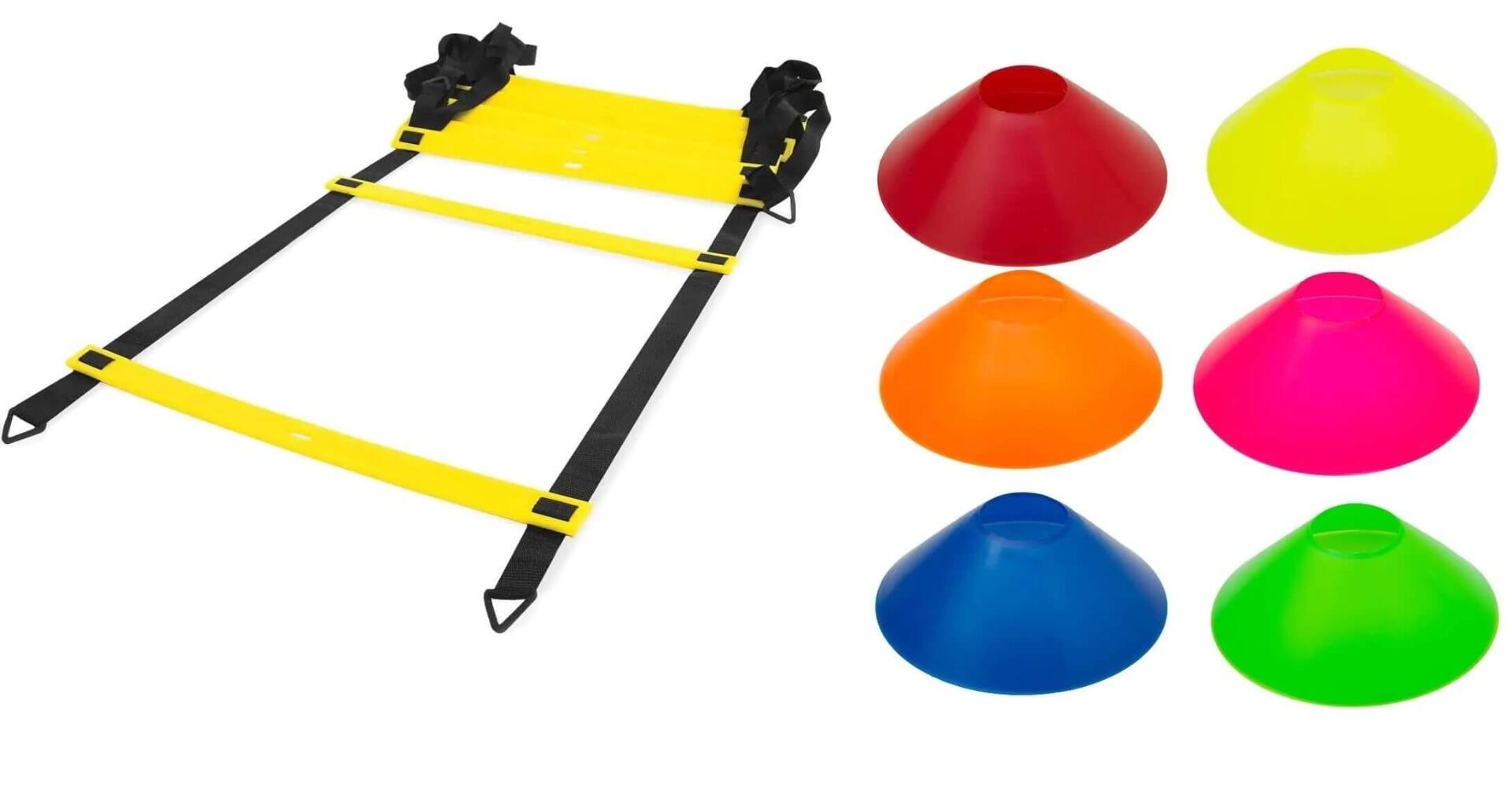 Kit Escada de Agilidade Amarela 4,5 Metros 10 Degraus + 20 Cones Chapéus Chinês Rope Store